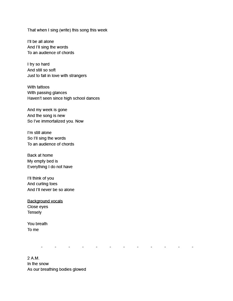 Pinkerton Lyrics Sheet 3